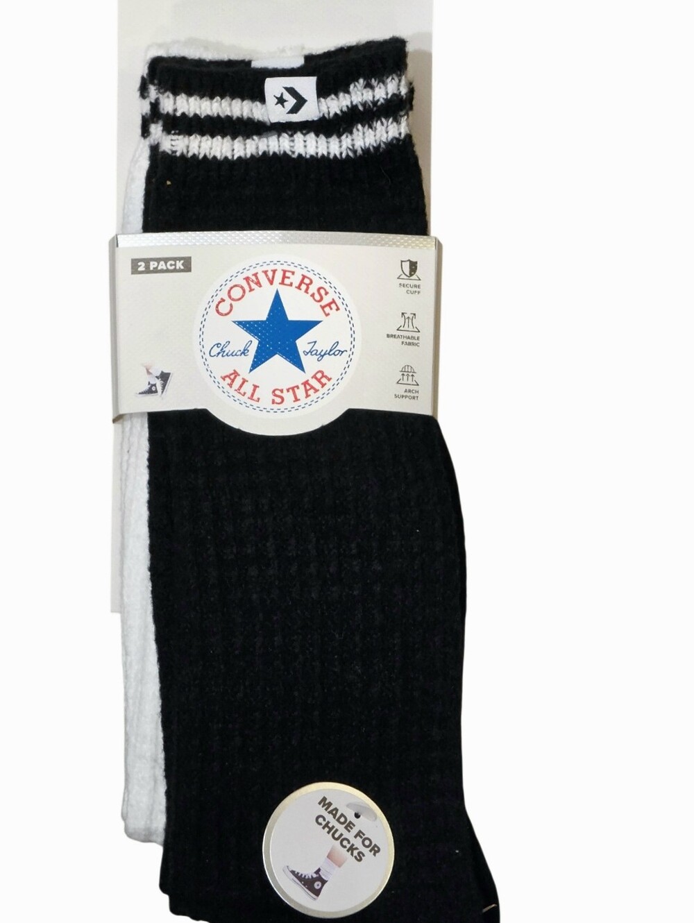 Converse 2- PK Striped Logo Lightweight Slouchy Crew Socks